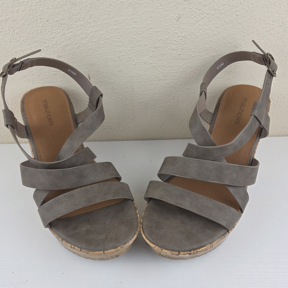 Maurices Hope Cork Strappy Wedge Gray High Heels Women's Size 6.5 M - Picture 3 of 15